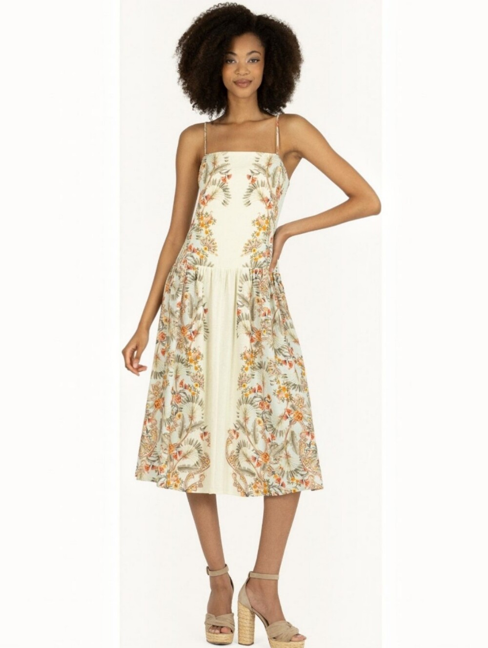 Super Natural by Secret Mission Floral Print Linen Midi Suzy Dress, M, Vacation